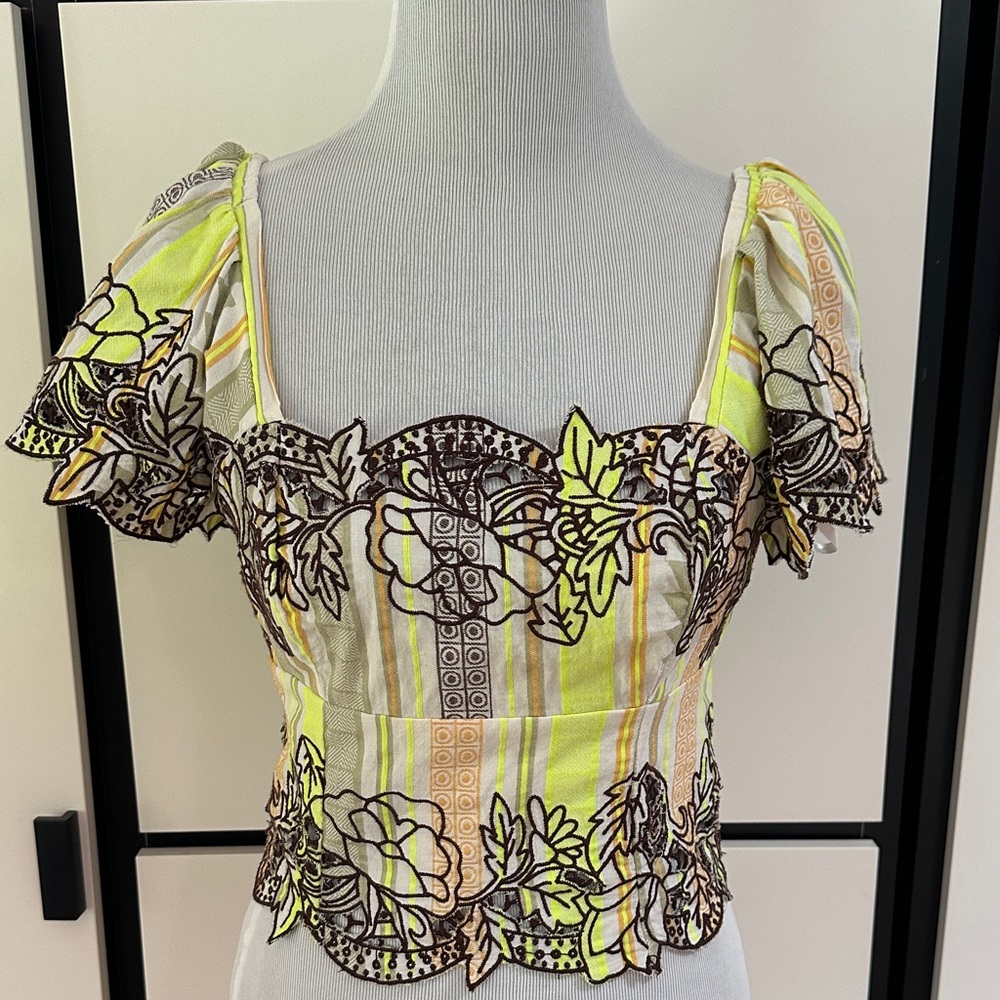 Anthropologie embroidered crop top off the shoulders